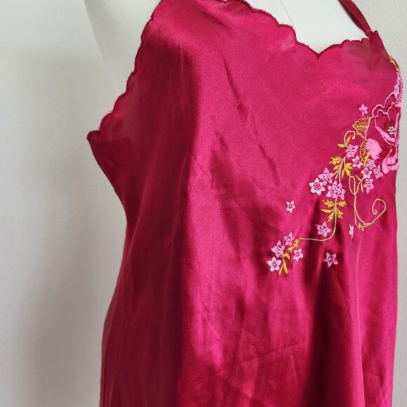 Vintage Y2K Morgan Taylor Intimates Red Satin Floral Embroidered Slip Dress XL - Picture 3 of 8